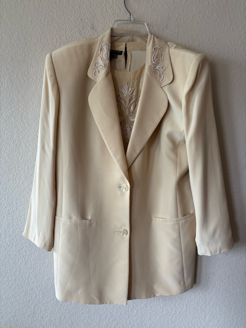 IB Diffusion‎ Vintage 100% Silk Beaded Blazer & Blouse Set Size 14